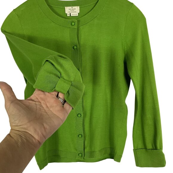 Kate Spade Live Colorfully Green Bow-Sleeve Cardigan Sweater, XS, Cotton - Picture 2 of 8